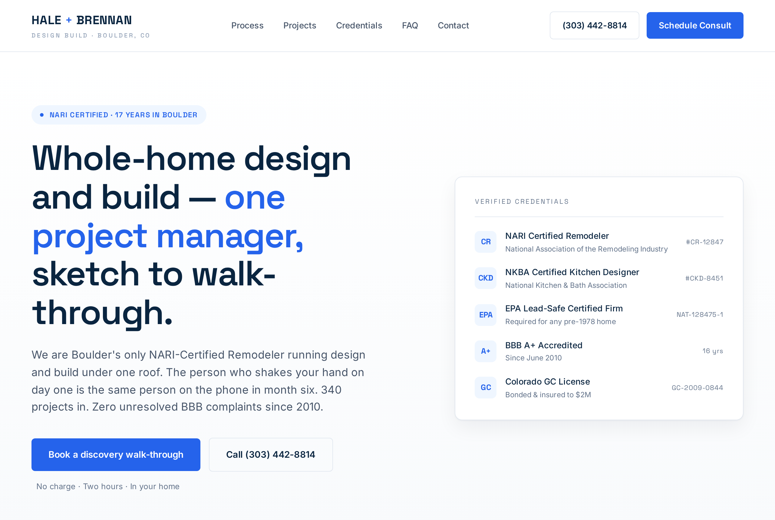 Hale + Brennan Design Build website concept